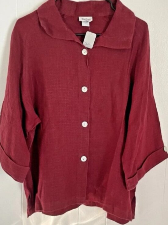 Toofan Tops - Vintage Women's Button-Front Burgundy Linen Top Jacket